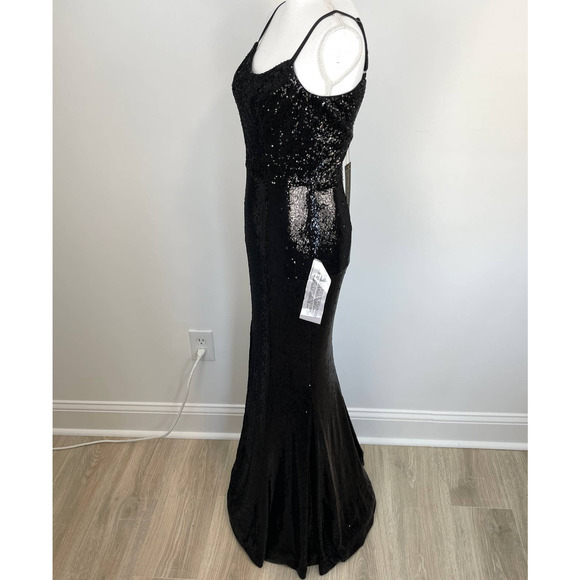 Dress The Population Ingrid Sequin Trumpet Gown In Black Size Small New - Picture 9 of 16